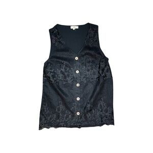 Entro Black Jacquard Floral Button-Front Vest – Size Small